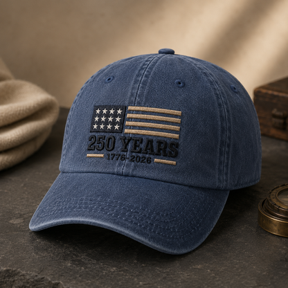 250 Years 1776-2026 Washed Cap, Patriotic America Hat for Semiquincentennial - washed cap - lifestyle view 2