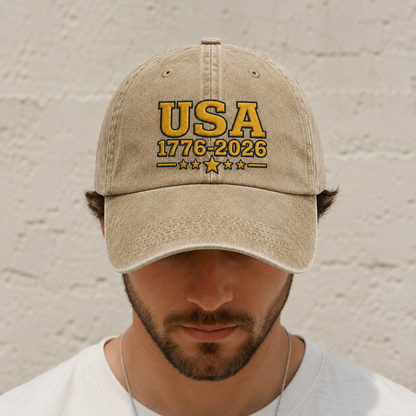 USA 1776-2026 Washed Cap, Patriotic 250th Anniversary Hat - washed cap - lifestyle view 6