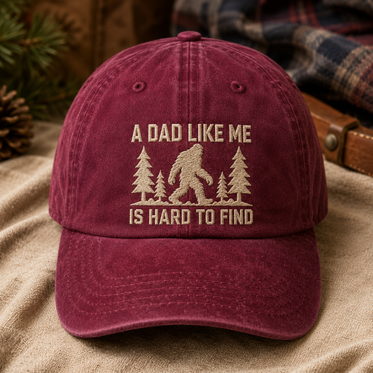 A Dad Like Me Is Hard To Find Washed Cap, Bigfoot Sasquatch Father's Day Gift - Washed Cap - lifestyle view 2