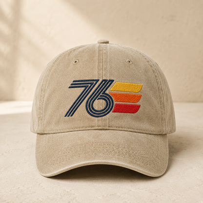 Vintage 76 Washed Cap, Retro Patriotic Bicentennial Style Hat - washed cap - front view
