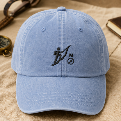 Hiking Compass Washed Cap, Embroidered Outdoor Adventure Hat for Campers - Washed Cap - lifestyle view 2