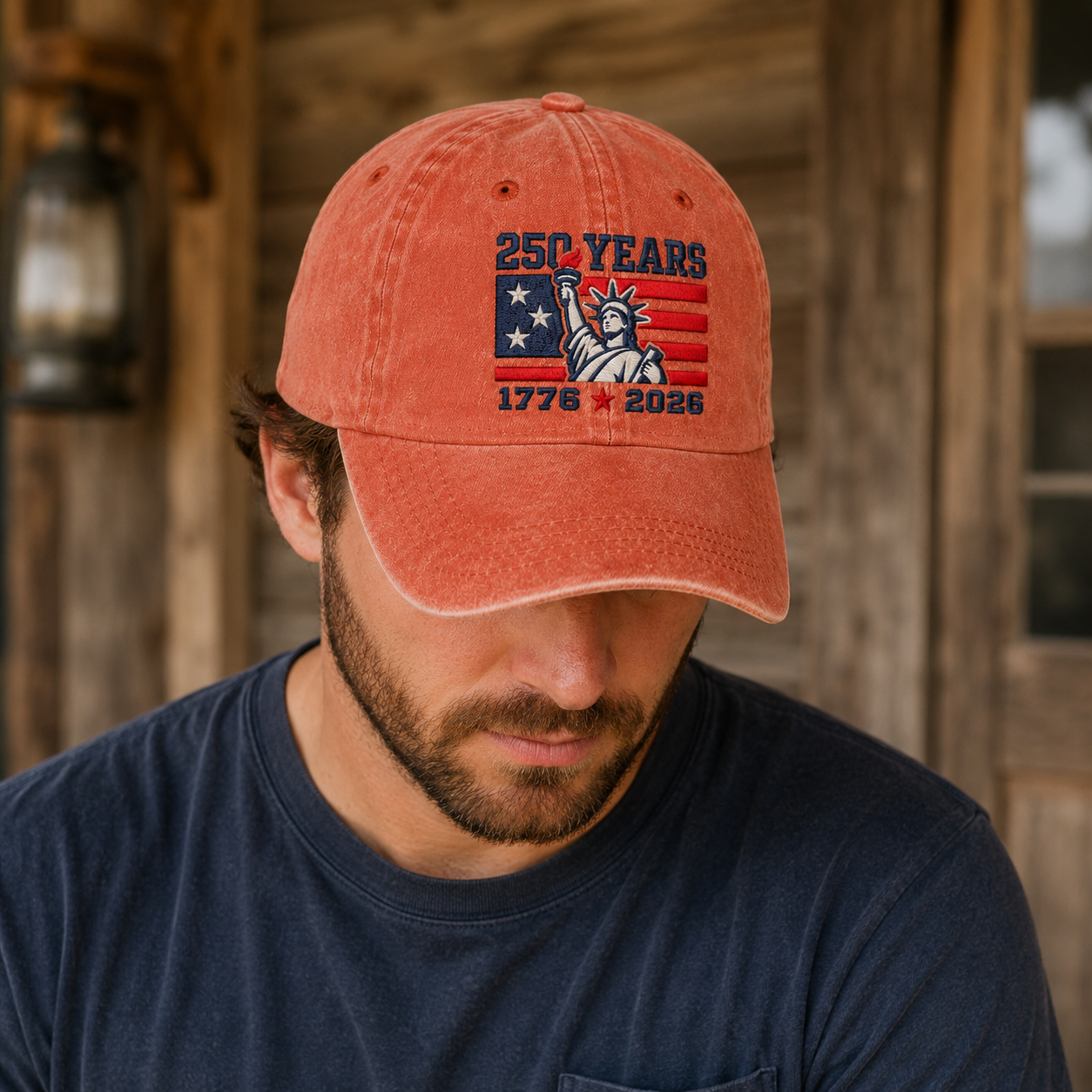 250 Years Washed Cap, 1776 2026 Statue of Liberty Patriotic Hat - washed cap - lifestyle view 9