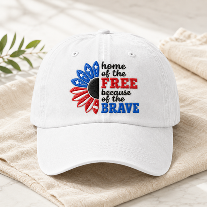 Home of the Free Because of the Brave Washed Cap, Patriotic Sunflower Military Gift - washed cap - lifestyle view 3