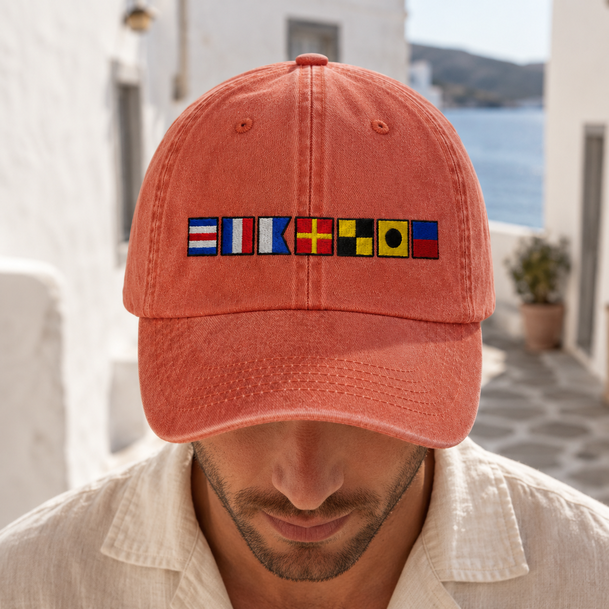 Nautical Signal Flag Washed Cap, Maritime Code Embroidered Hat for Sailors - washed cap - lifestyle view 8