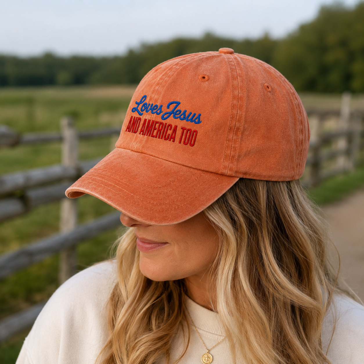 Loves Jesus And America Too Washed Cap, Patriotic Christian Hat Gift - washed cap - lifestyle view 7