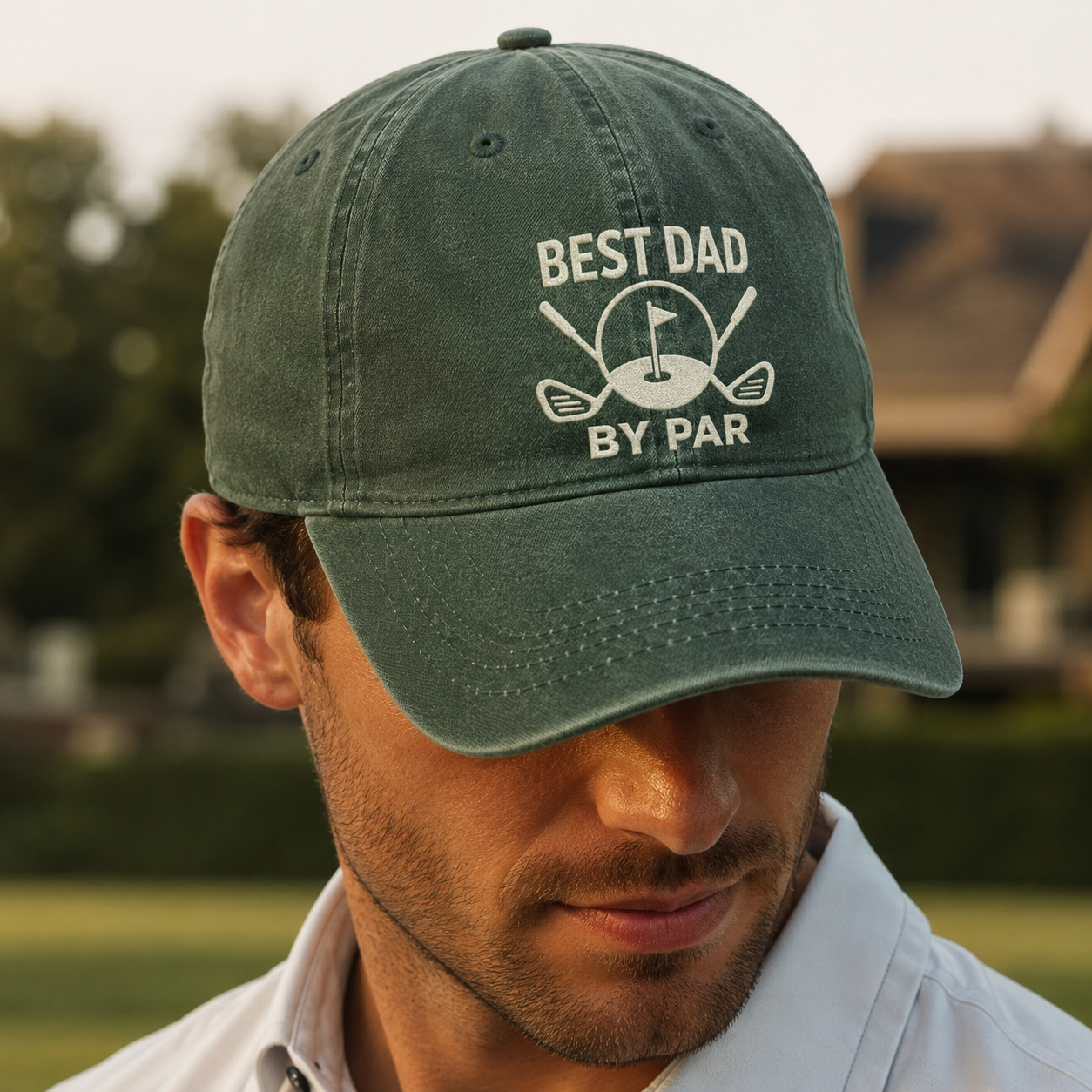 Best Dad By Par Washed Cap, Embroidered Golf Hat for Father's Day - Washed Cap - lifestyle view 3