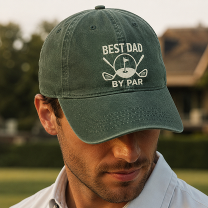 Best Dad By Par Washed Cap, Embroidered Golf Hat for Father's Day - Washed Cap - lifestyle view 3