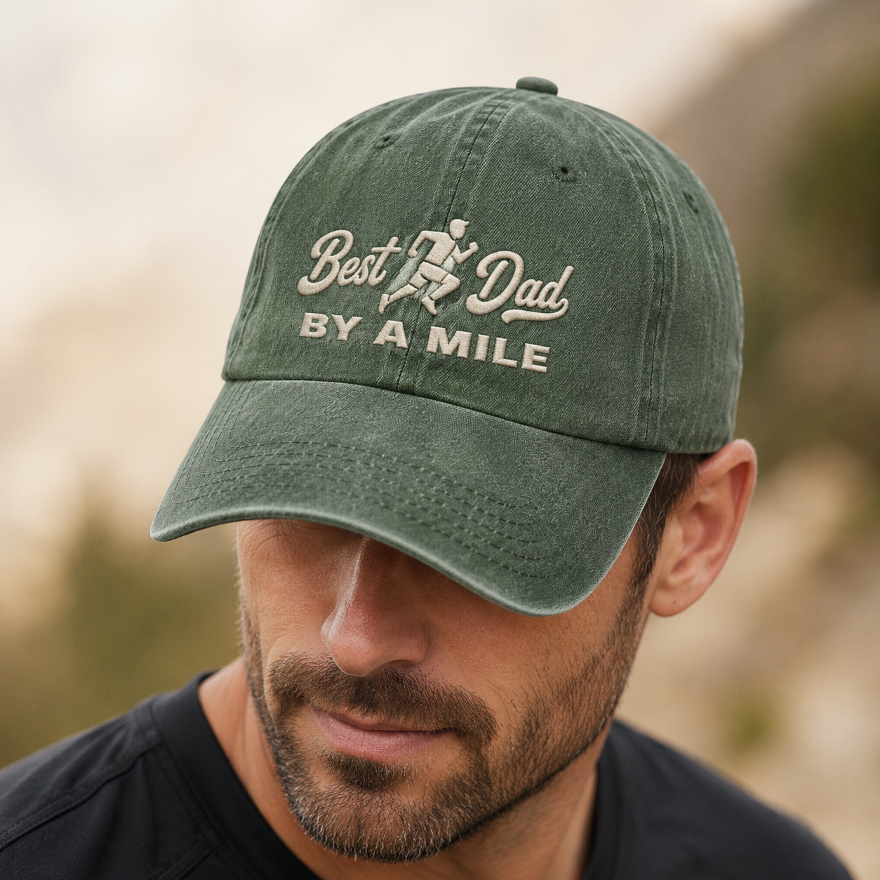 Best Dad By A Mile Washed Cap, Running Father Gift Hat - Washed Cap - lifestyle view 3
