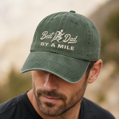 Best Dad By A Mile Washed Cap, Running Father Gift Hat - Washed Cap - lifestyle view 3