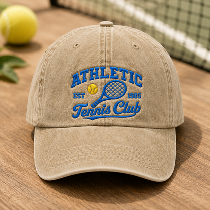 Athletic Tennis Club Washed Cap, Est 1985 Vintage Tennis Hat - Washed Cap - front view
