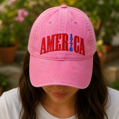 America 1776 Washed Cap, Patriotic Embroidered Hat for USA Fans - washed cap - lifestyle view 8