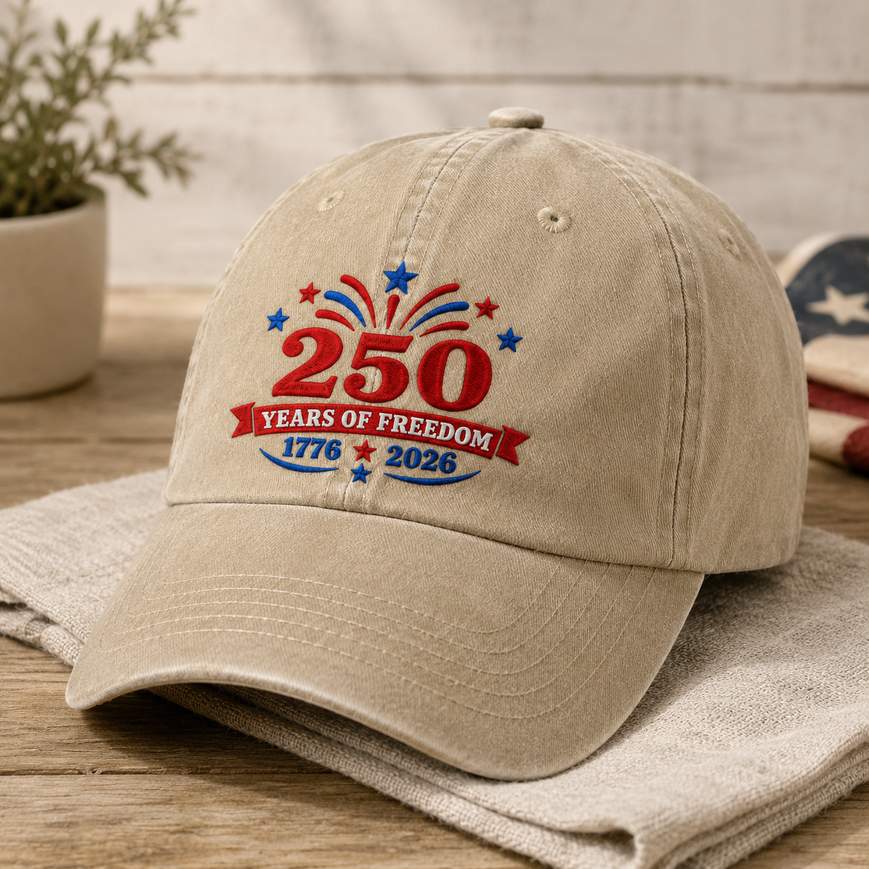 250 Years of Freedom Washed Cap, 1776 2026 USA Semiquincentennial Hat - washed cap - lifestyle view 2