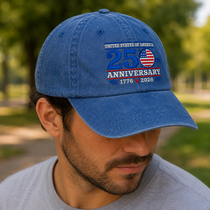 United States of America 250th Anniversary Washed Cap, 1776 2026 Patriotic Hat - washed cap - lifestyle view 8