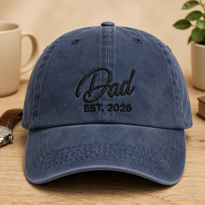Dad Est. 2026 Washed Cap, New Father Baseball Hat, Father's Day Gift - Washed Cap - front view