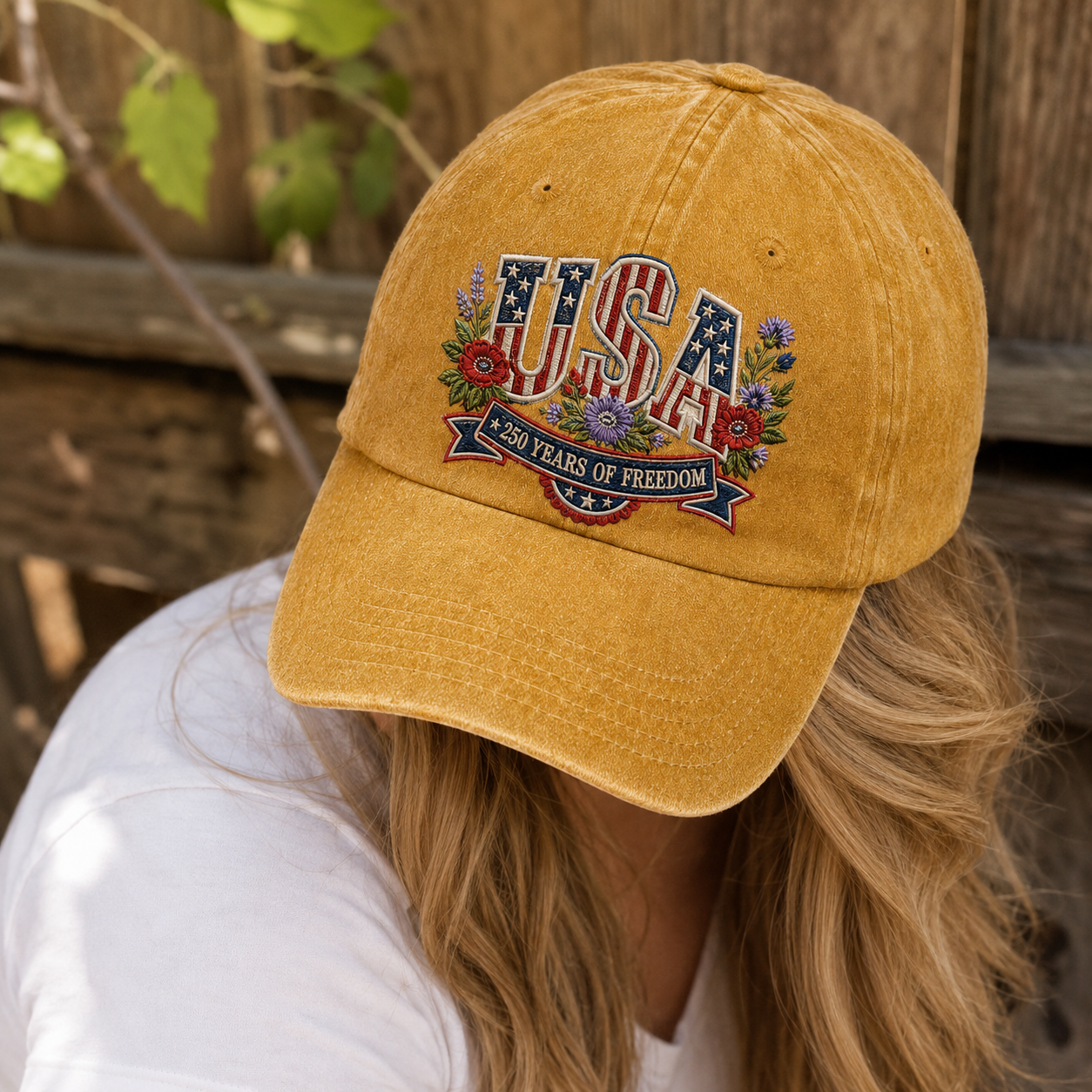 USA 250 Years of Freedom Washed Cap, Patriotic America Hat for 4th of July - washed cap - lifestyle view 9