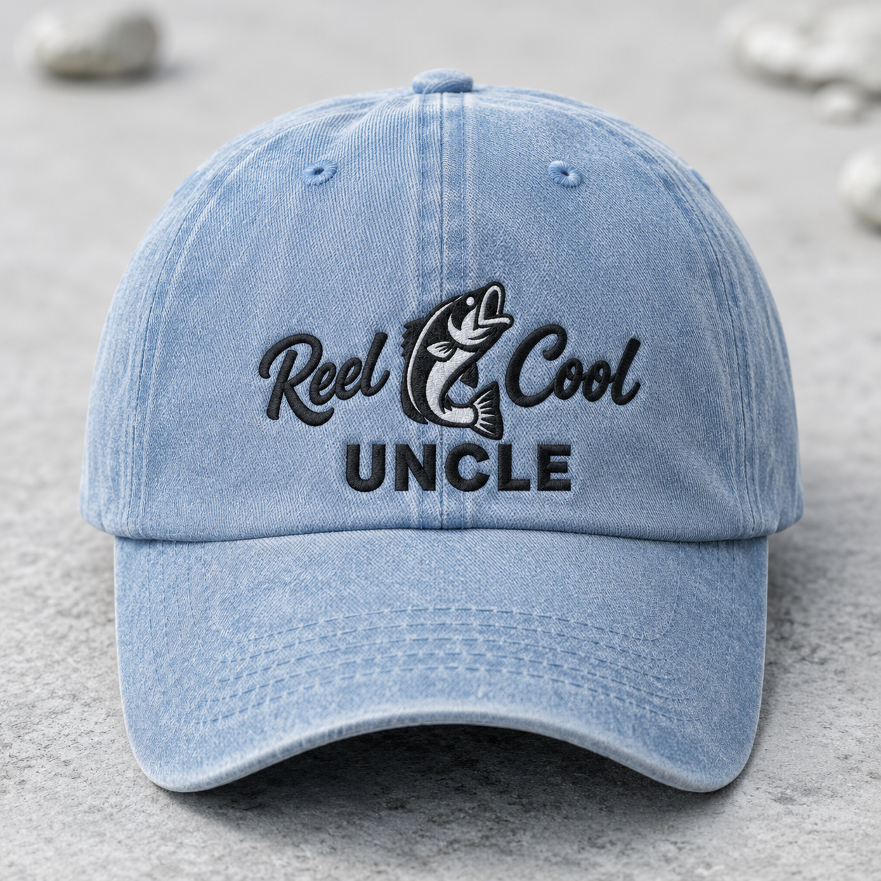 Reel Cool Uncle Washed Cap, Fishing Hat Gift for Anglers - Washed Cap - detail view