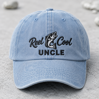 Reel Cool Uncle Washed Cap, Fishing Hat Gift for Anglers - Washed Cap - detail view