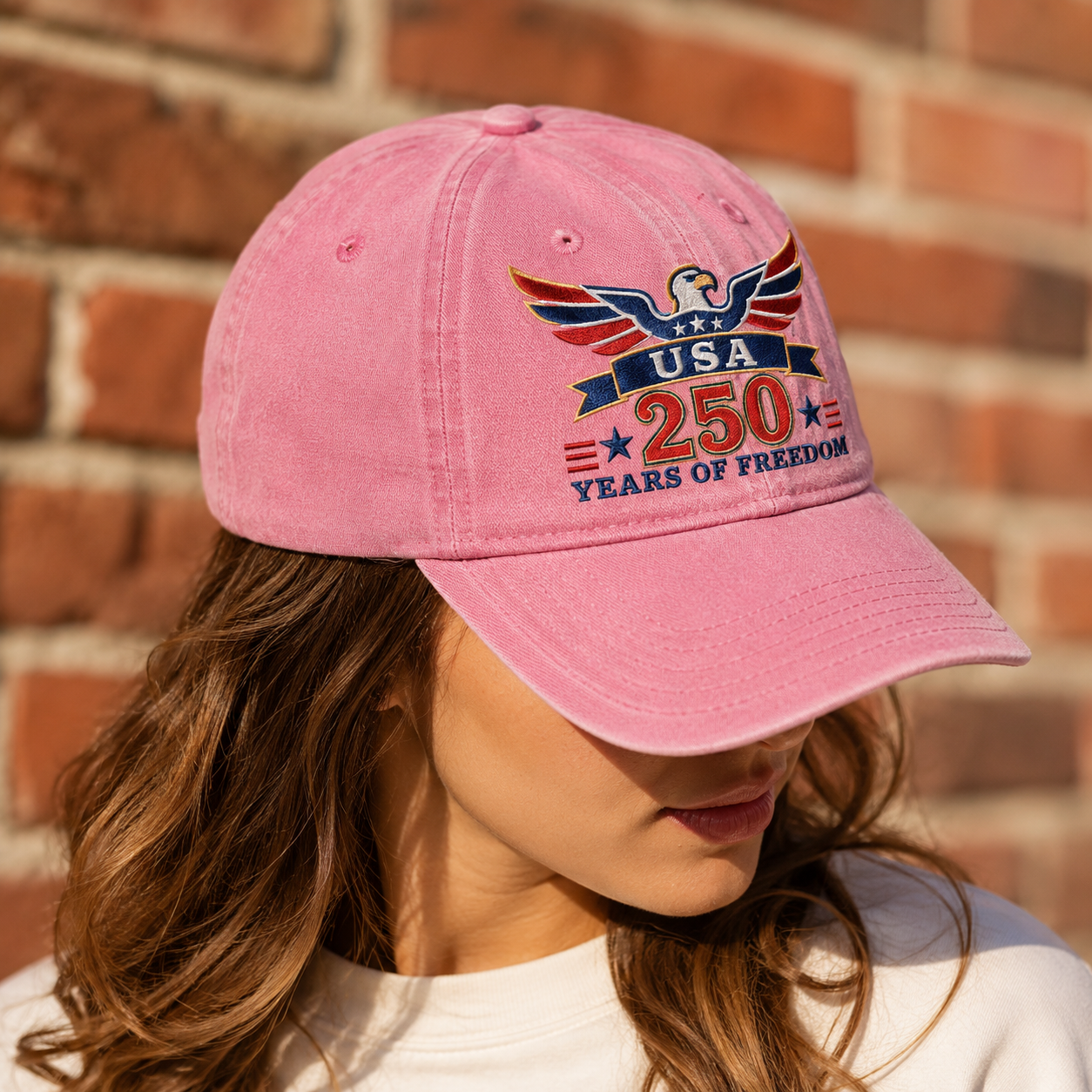USA 250 Years of Freedom Washed Cap, Patriotic Eagle Hat for America 250th Anniversary - washed cap - lifestyle view 7
