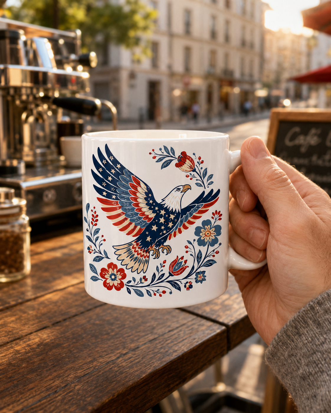 Patriotic Eagle Coffee Mug, Americana Folk Art Bird Gift - Mug - lifestyle view 8