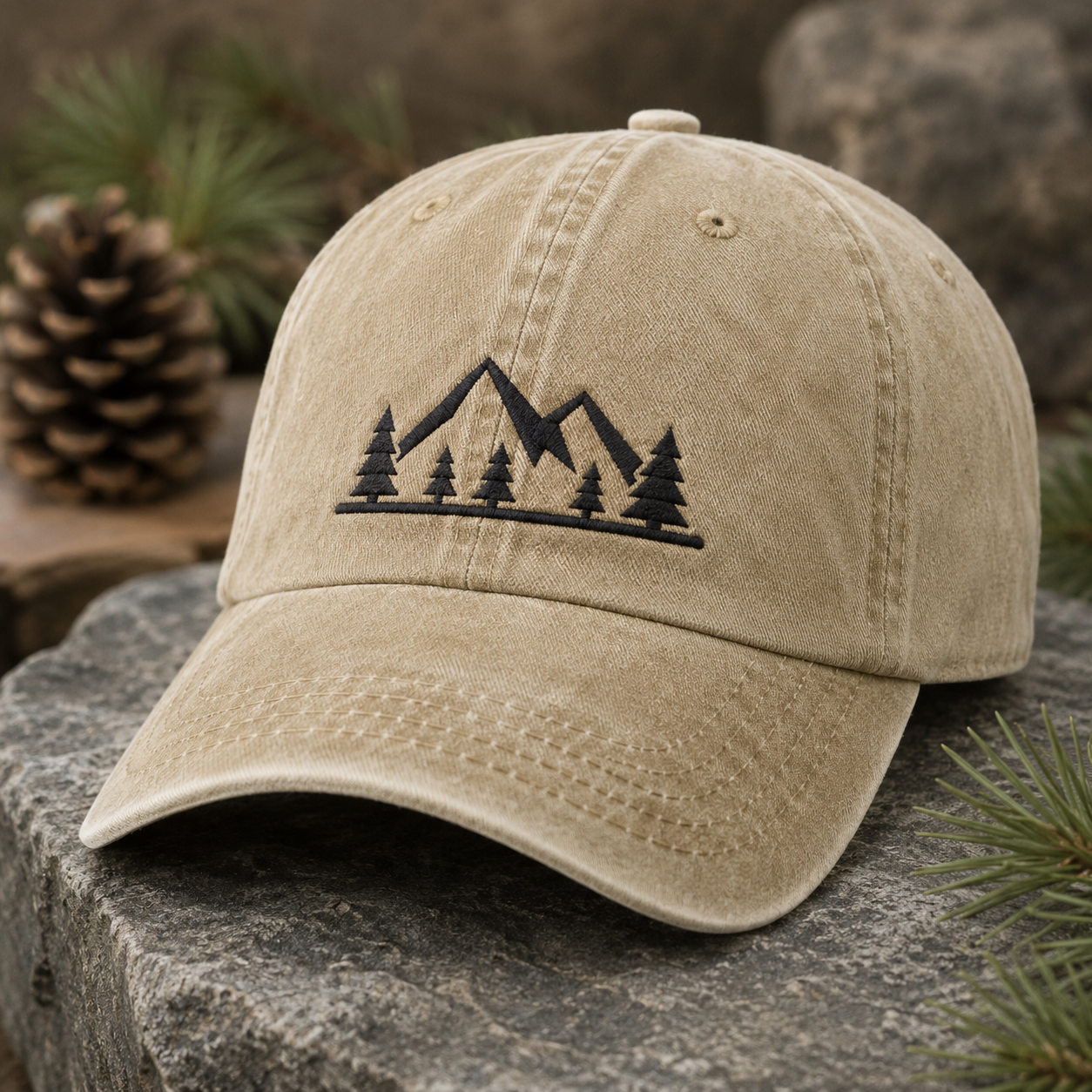 Mountain Pine Washed Cap, Embroidered Outdoor Hat for Hikers and Campers - Washed Cap - lifestyle view 2