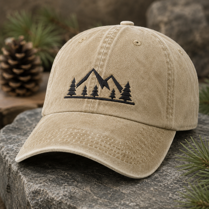 Mountain Pine Washed Cap, Embroidered Outdoor Hat for Hikers and Campers - Washed Cap - lifestyle view 2