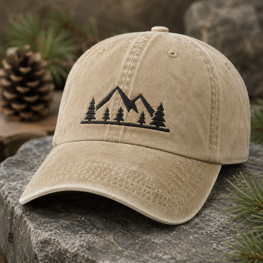 Mountain Pine Washed Cap, Embroidered Outdoor Hat for Hikers and Campers - Washed Cap - lifestyle view 2