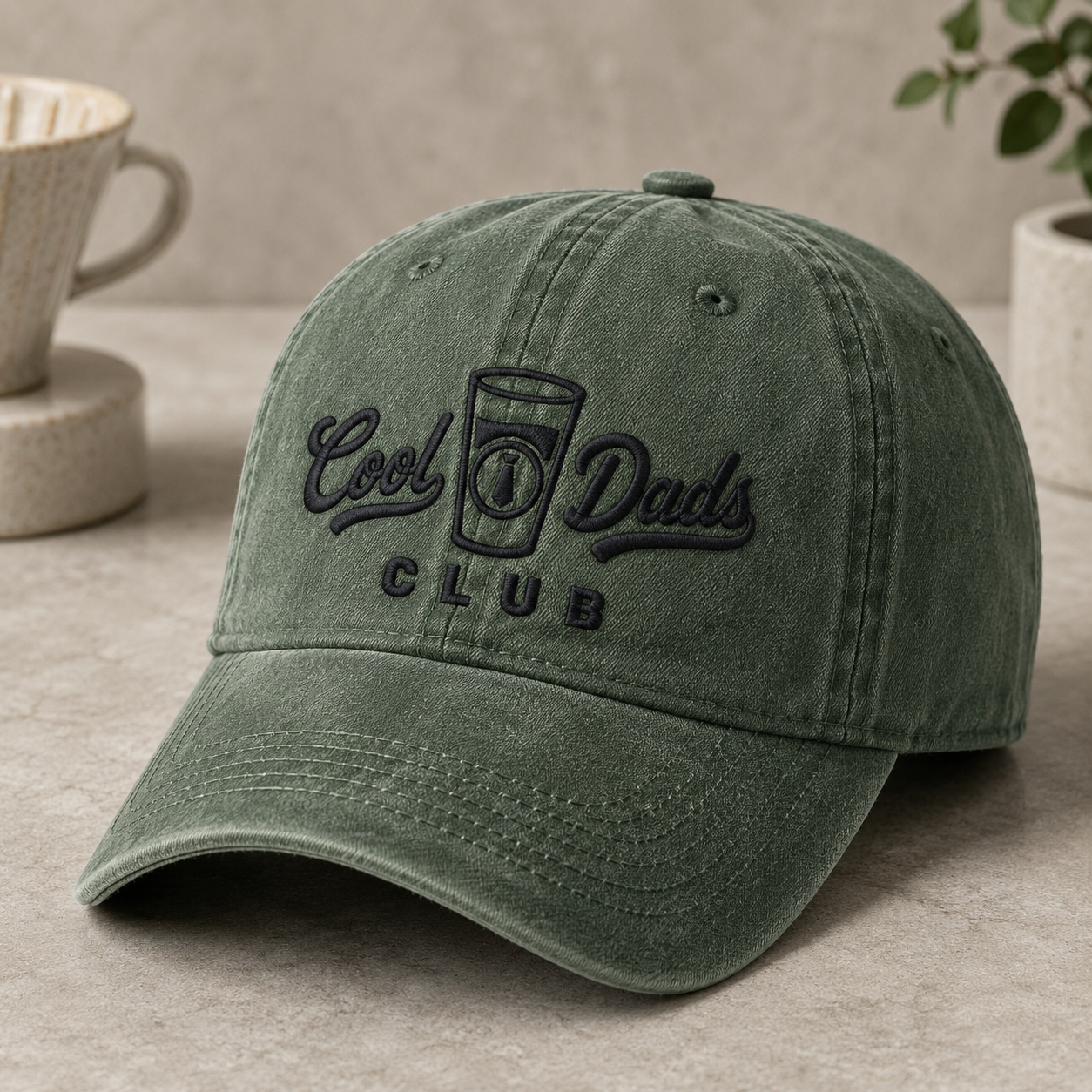 Cool Dads Club Washed Cap, Embroidered Beer Glass Dad Hat for Father's Day - Washed Cap - detail view