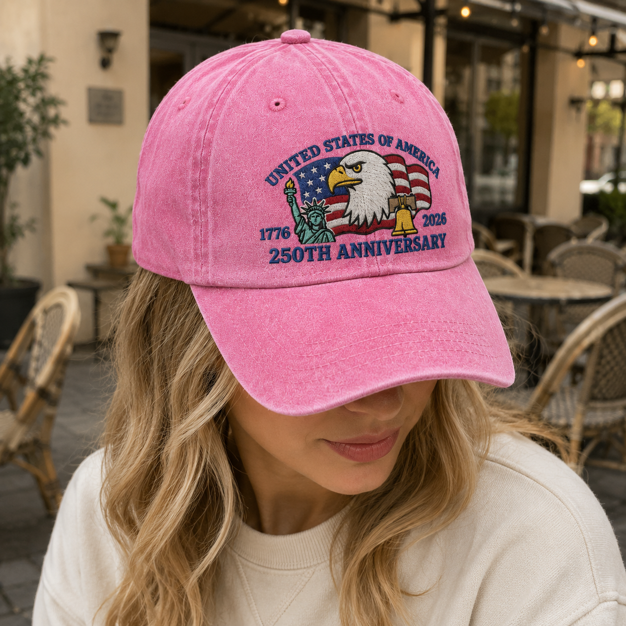 United States of America 250th Anniversary Washed Cap, 1776 2026 Patriotic Eagle Hat - washed cap - detail view