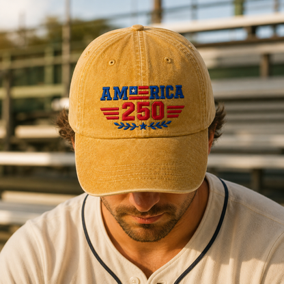 America 250 Washed Cap, Semiquincentennial Embroidered Hat - washed cap - lifestyle view 6