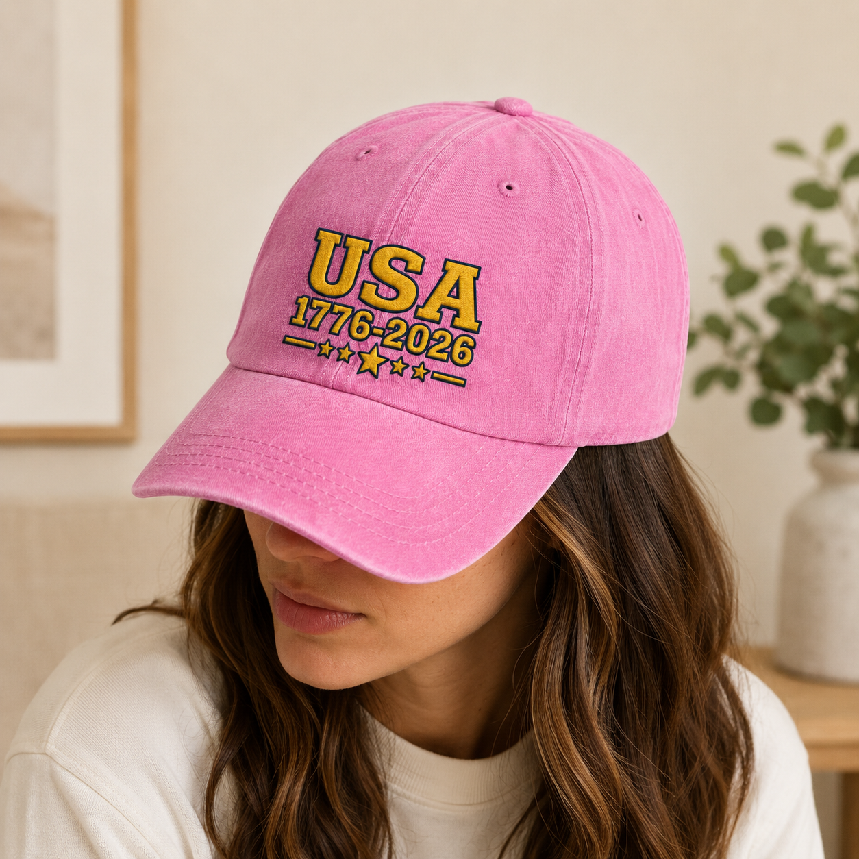 USA 1776-2026 Washed Cap, Patriotic 250th Anniversary Hat - washed cap - detail view