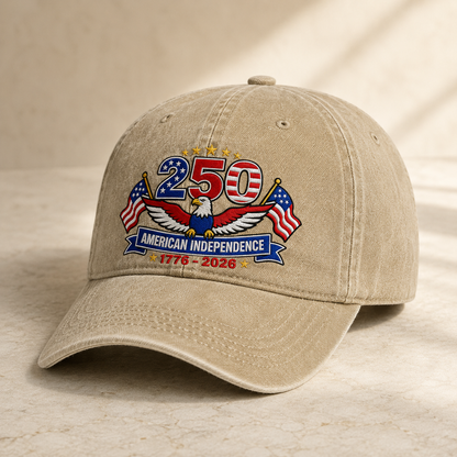 250 American Independence Washed Cap, 1776-2026 Patriotic Eagle Hat - washed cap - lifestyle view 2