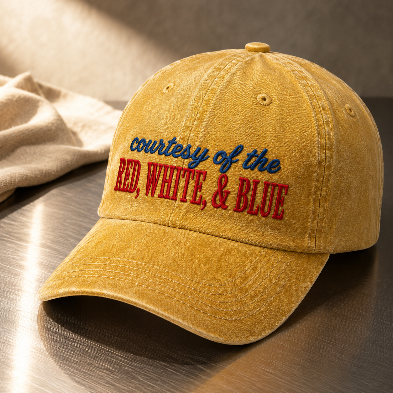 Courtesy Red White Blue Washed Cap, Patriotic USA Baseball Hat - washed cap - lifestyle view 5