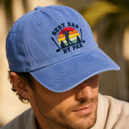 Best Dad By Par Golf Washed Cap, Retro Sunset Father's Day Gift - Washed Cap - lifestyle view 4