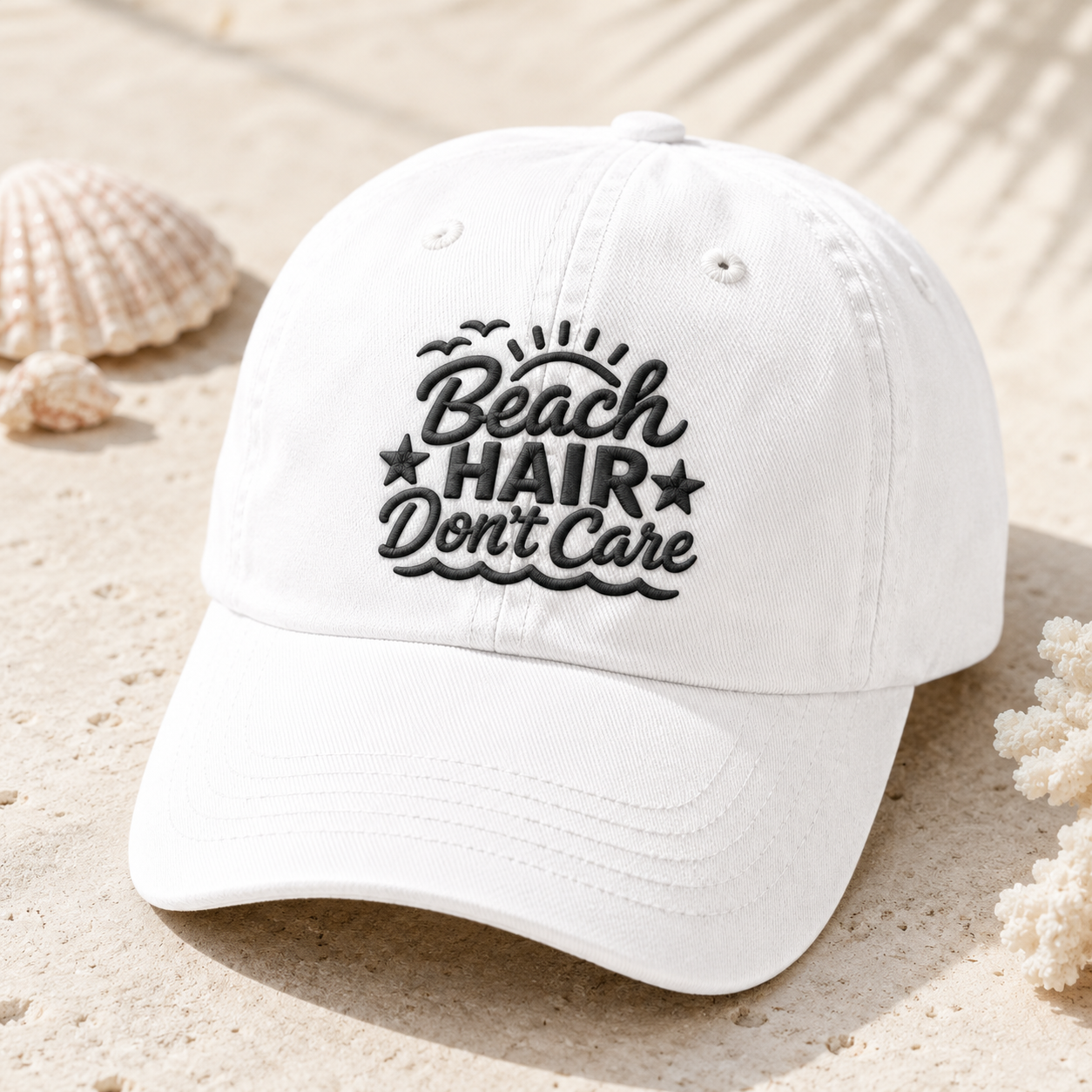 Beach Hair Don't Care Washed Cap, Summer Vacation Hat - Washed Cap - detail view