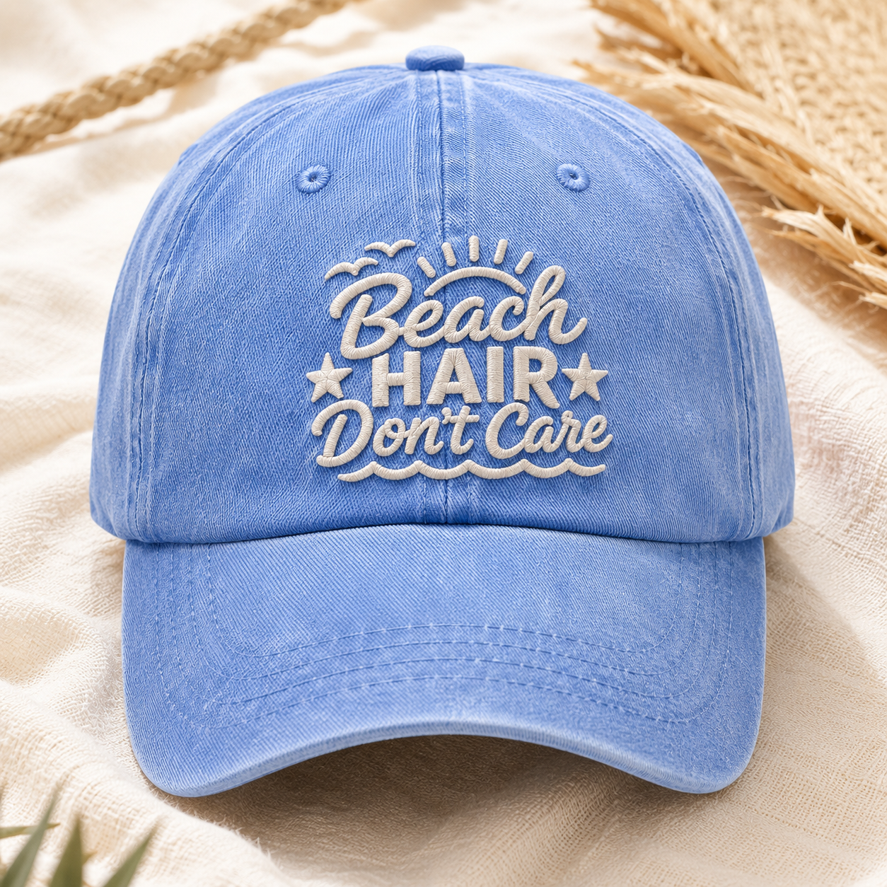 Beach Hair Don't Care Washed Cap, Summer Vacation Hat - Washed Cap - lifestyle view 2