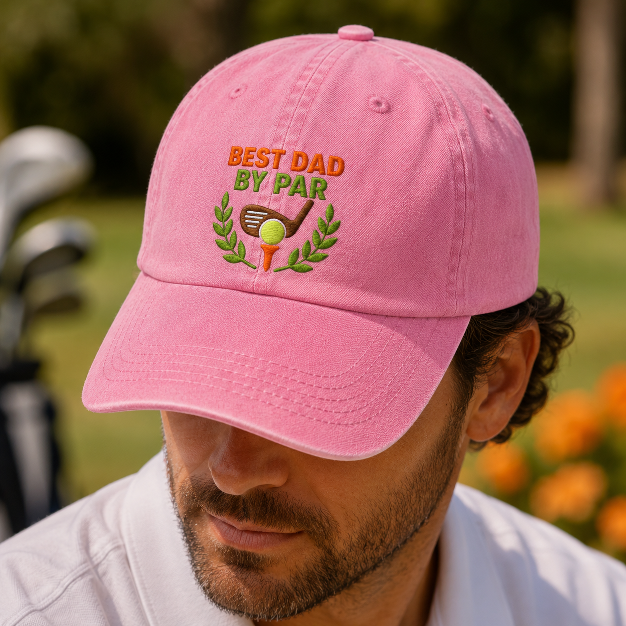 By Par Golf Dad Washed Cap, Father's Day Hat for Golfing Dads - Washed Cap - lifestyle view 4