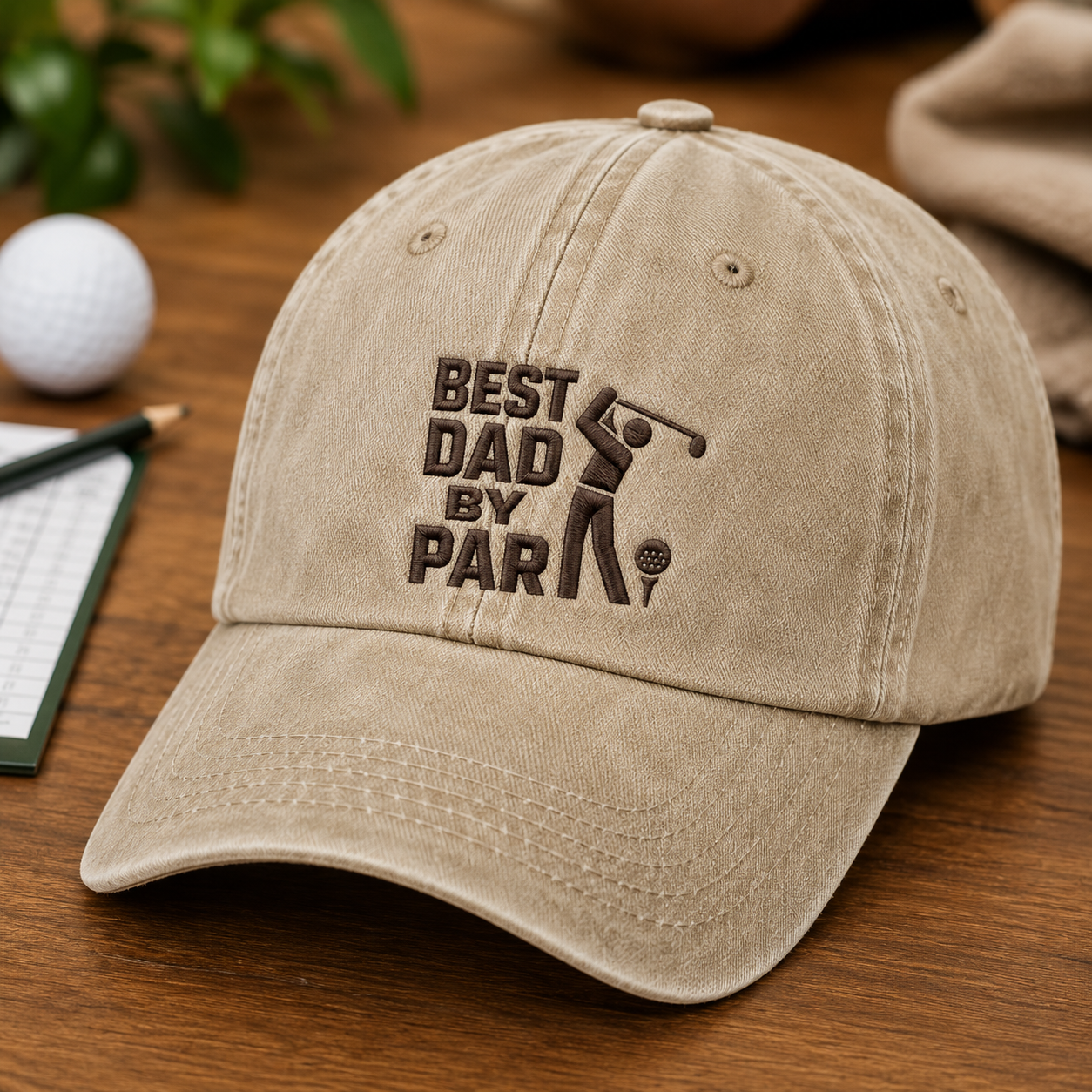 Best Dad By Par Washed Cap, Golf Father Embroidered Hat for Father's Day - Washed Cap - detail view
