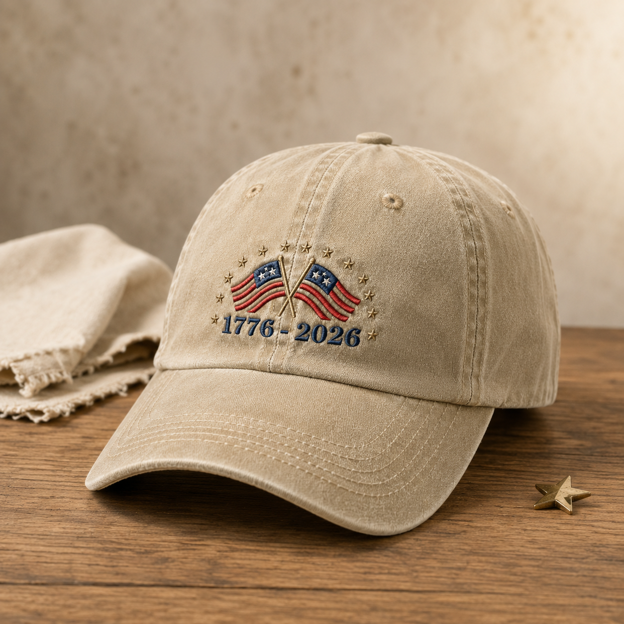 1776-2026 American Flag Washed Cap, 250th Anniversary Patriotic Hat - washed cap - lifestyle view 2