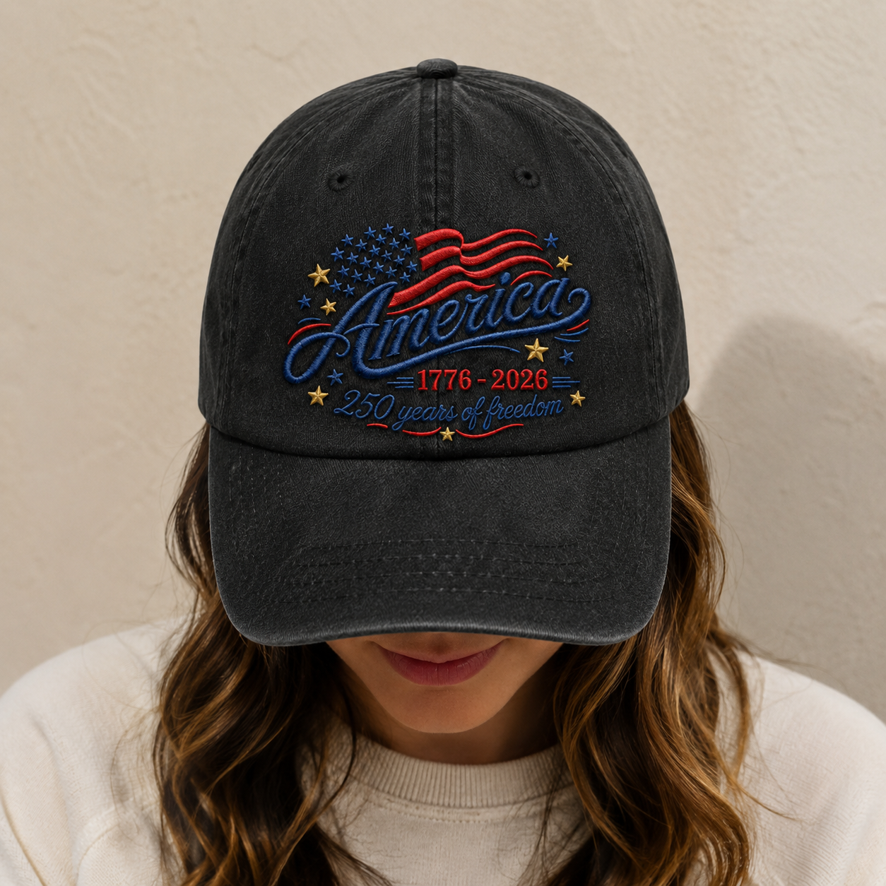 America 1776-2026 250 Years of Freedom Washed Cap, Patriotic USA Anniversary Hat - washed cap - lifestyle view 6