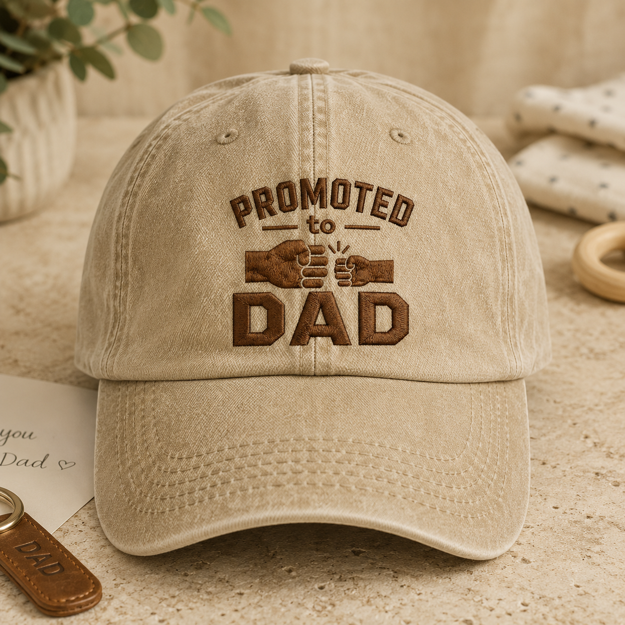 Promoted to Dad Washed Cap, New Father Baseball Hat Gift - Washed Cap - detail view