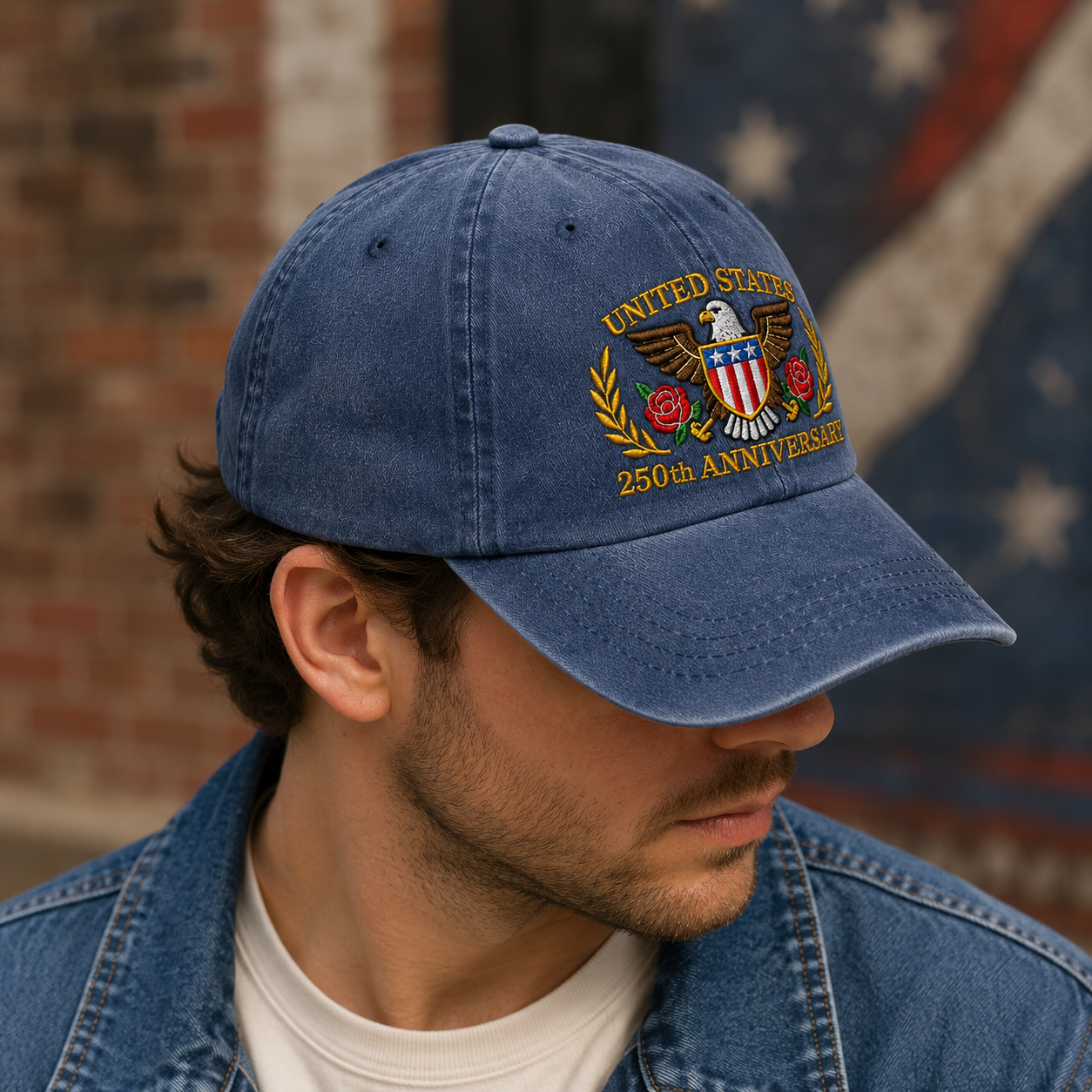 United States 250th Anniversary Washed Cap, Patriotic Eagle Hat for America 250 - washed cap - lifestyle view 7