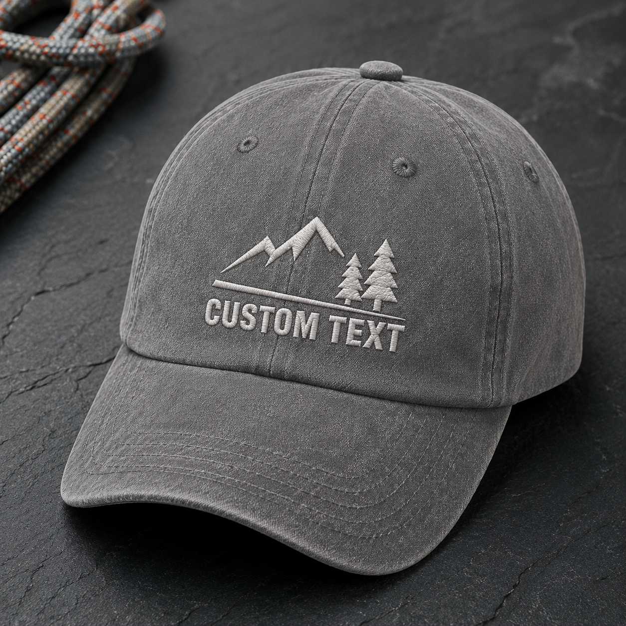 Custom Text Mountain Washed Cap, Personalized Hiking Hat for Outdoor Lovers - Washed Cap - lifestyle view 4