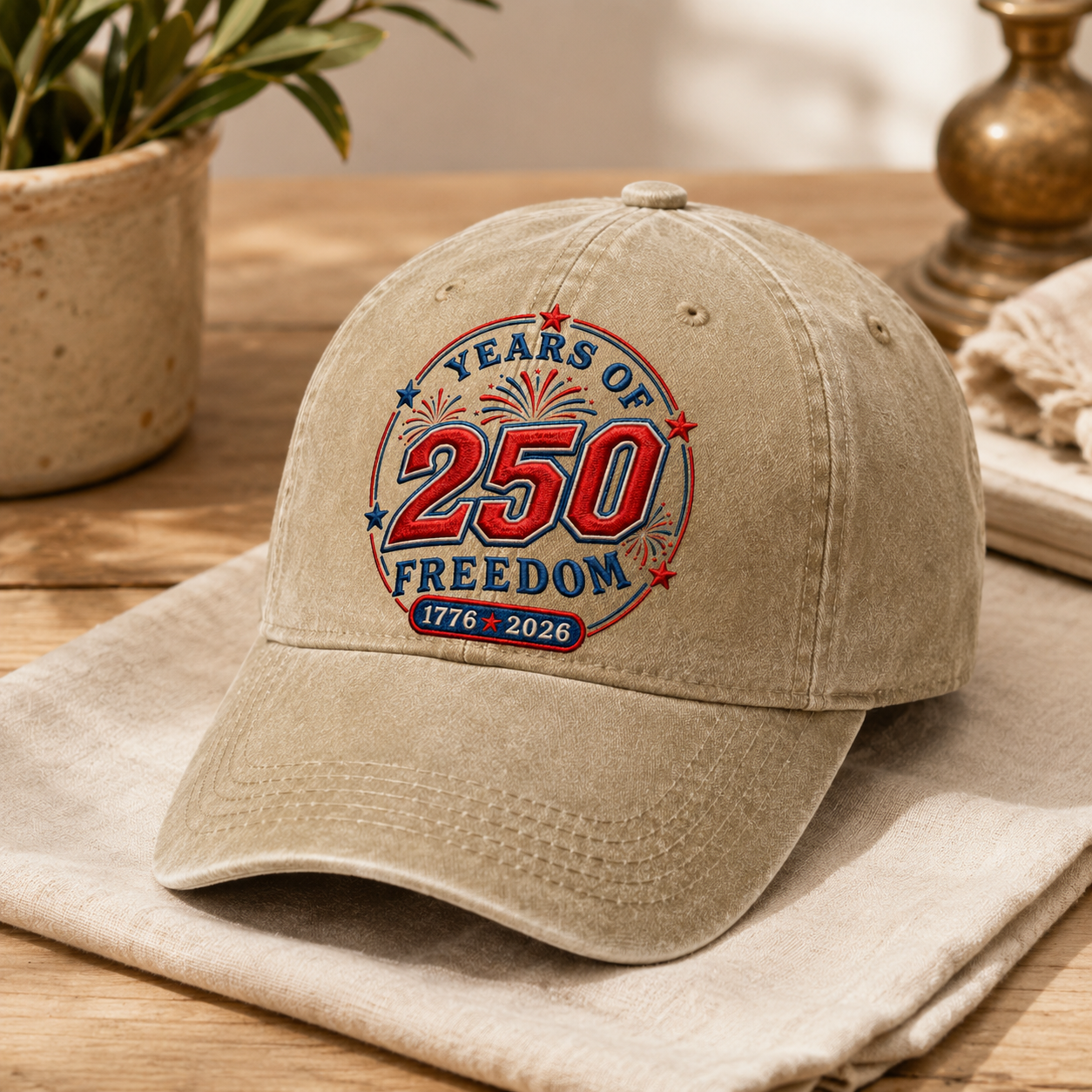 Years of 250 Freedom Washed Cap, Patriotic 1776 2026 America Birthday Hat - washed cap - lifestyle view 2