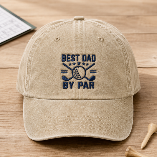 Best Dad By Par Golf Washed Cap, Fathers Day Hat for Golfing Dads - Washed Cap - front view