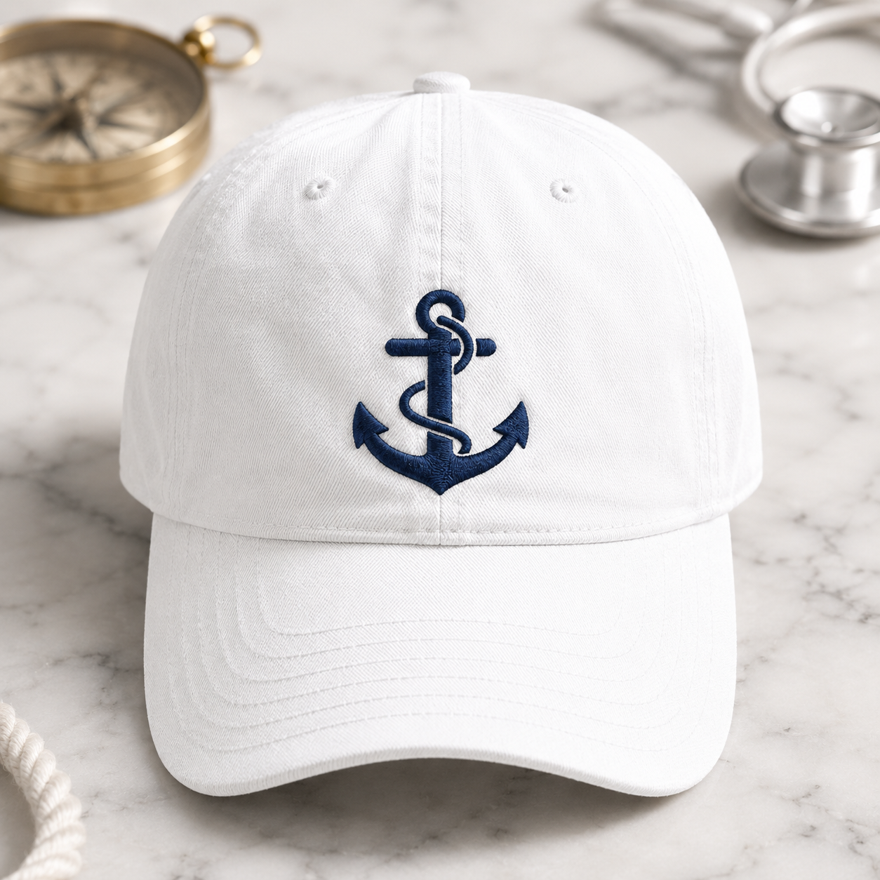 Nautical Anchor Washed Cap, Embroidered Sailor Hat for Boaters and Beach Days - Washed Cap - detail view
