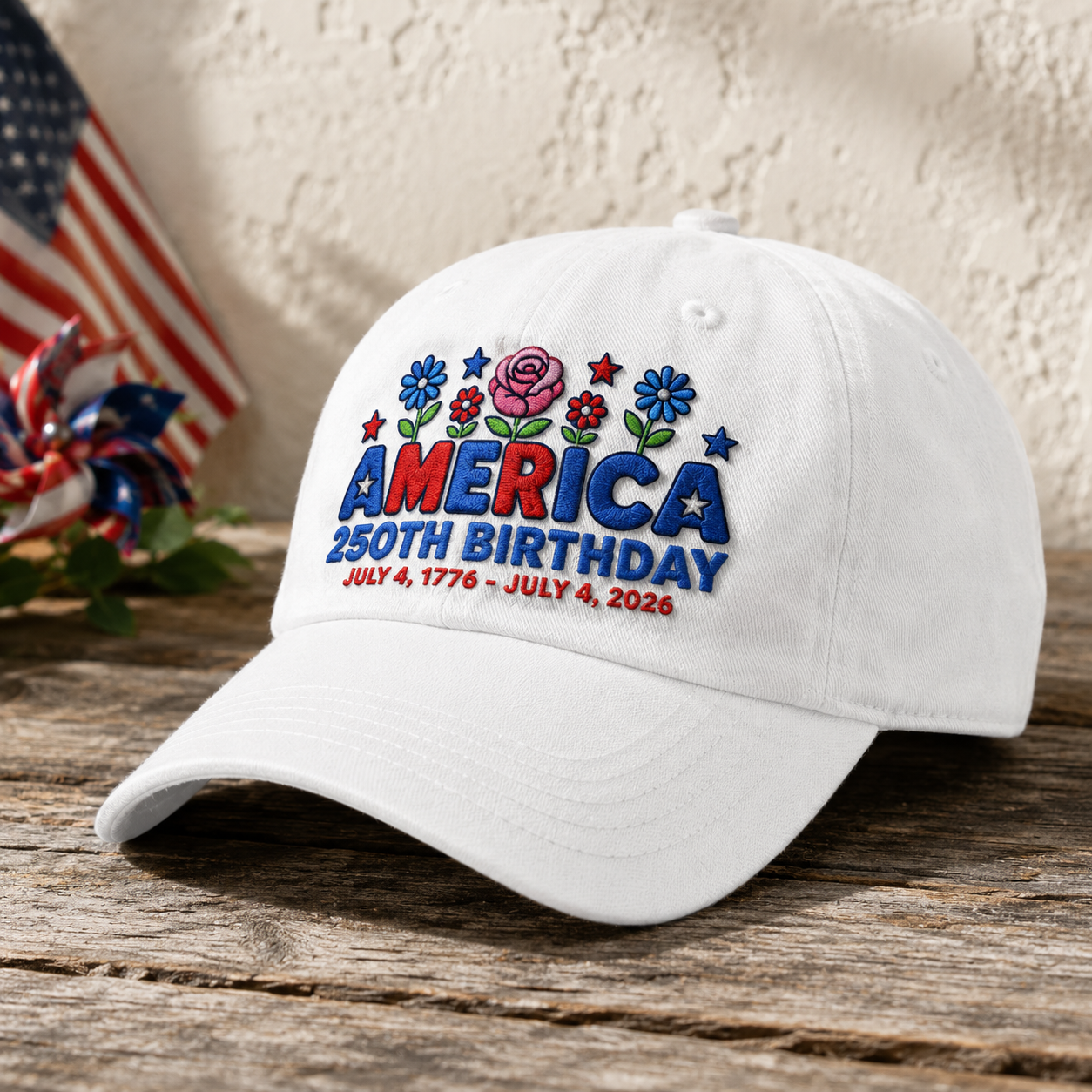 America 250th Birthday Washed Cap, July 4 1776-2026 Patriotic Hat - washed cap - lifestyle view 2