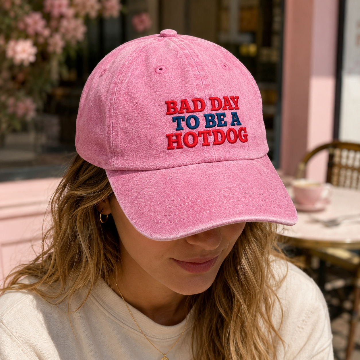 Bad Day To Be A Hotdog Washed Cap, Funny Cookout Hat for Bbq Fans - washed cap - detail view