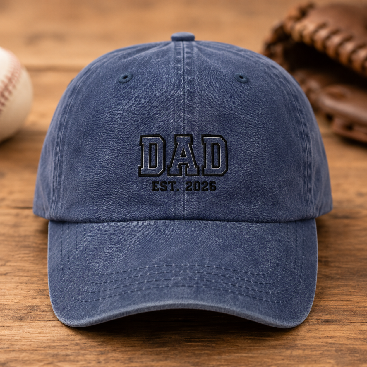 Dad Est. 2026 Washed Cap, First Time Father Gift - Washed Cap - front view