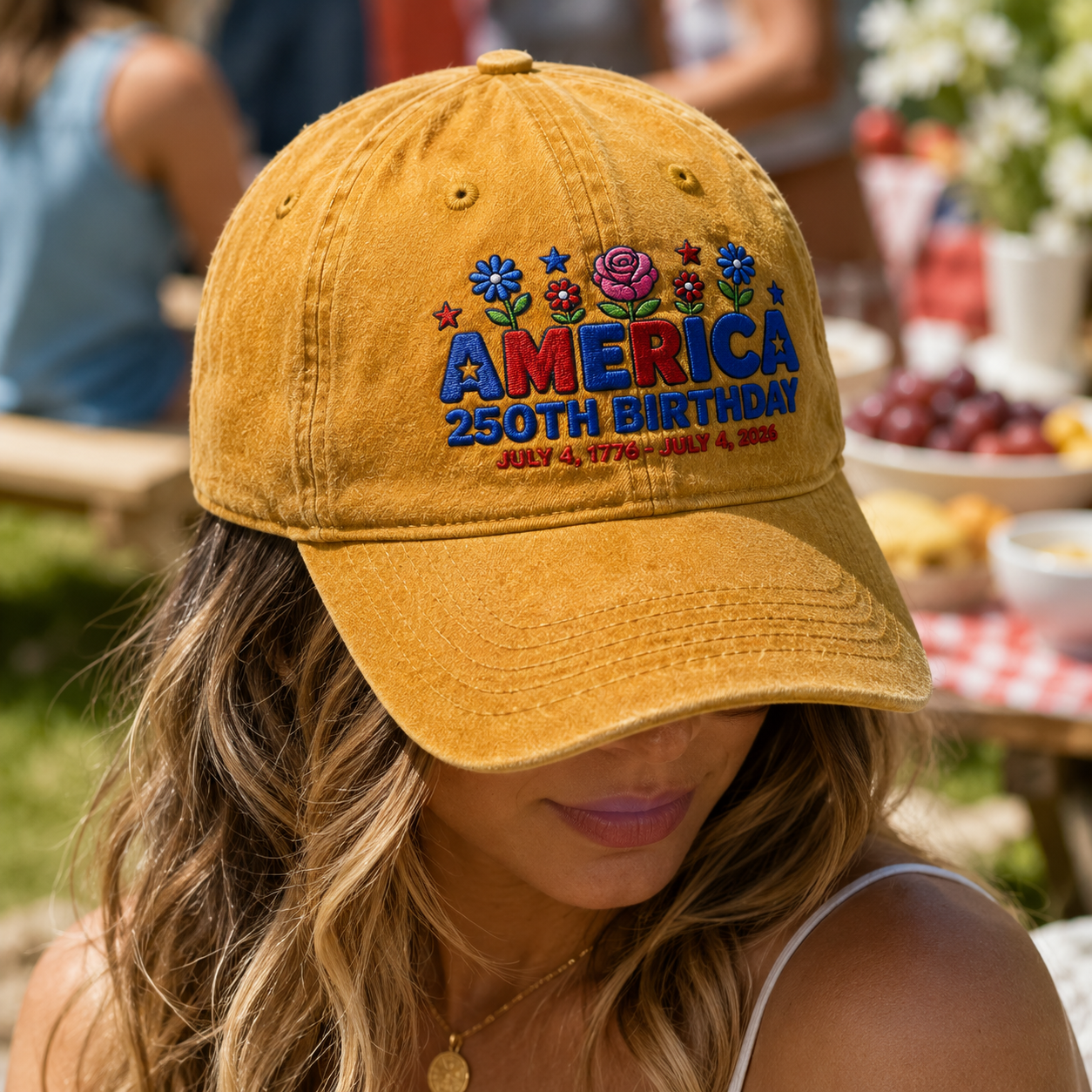America 250th Birthday Washed Cap, July 4 1776-2026 Patriotic Hat - washed cap - lifestyle view 9