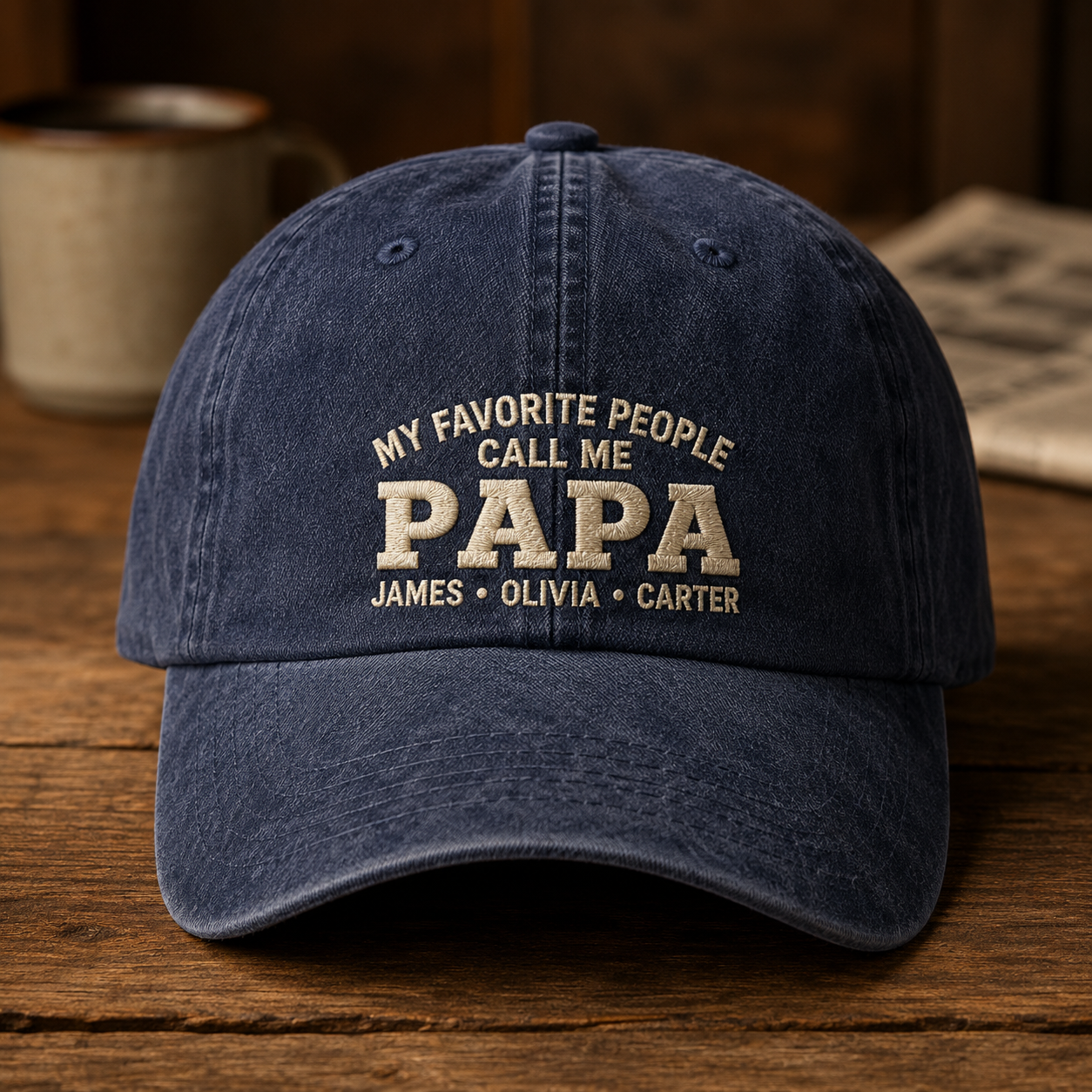 My Favorite People Call Me Papa Washed Cap, Personalized Grandpa Hat with Grandkids Names - Washed Cap - front view